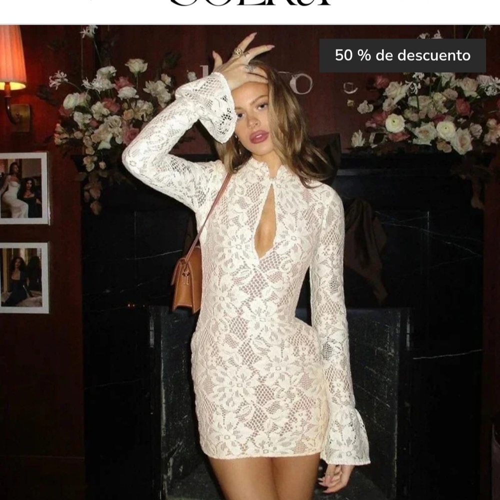 Soeur Cream Lace Long Sleeve Dress